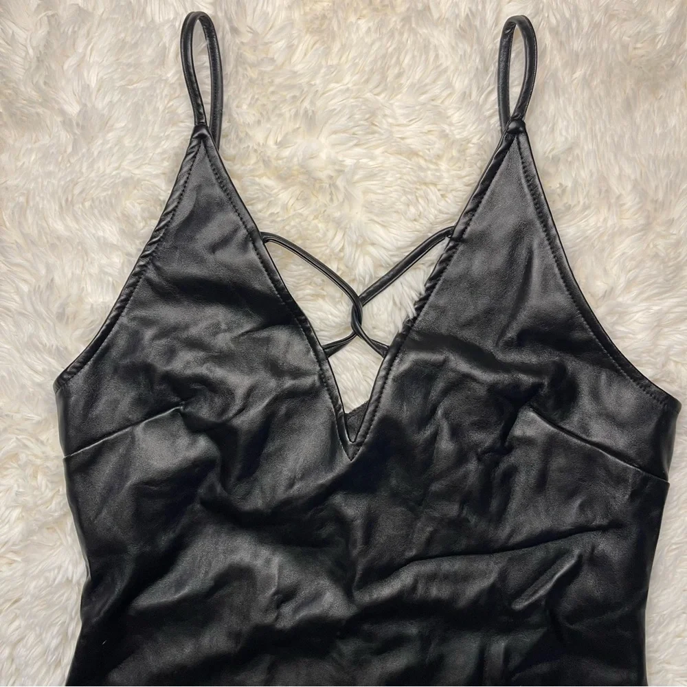 Fashion Nova Black Faux Leather Dress “Keep It Right and Tight Dress” - Picture 5 of 14
